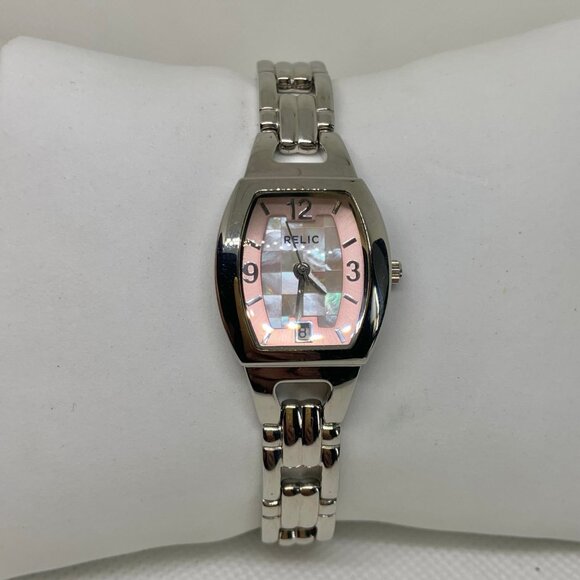 Relic women date watch pink dial 21mm all stainless steel up to 7.5” running - Picture 1 of 8